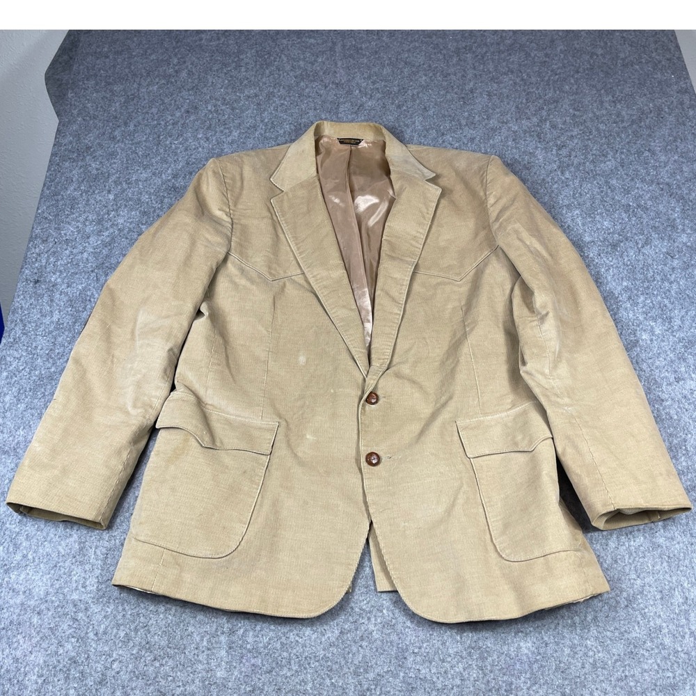 Vintage Levis Western Wear Corduroy Blazer Tan Elbow Patches Mens 48L Sport Coat